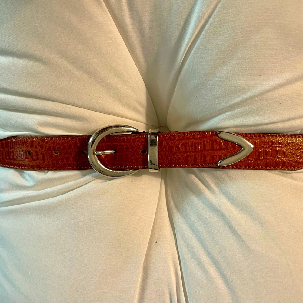 Brown Mock Alligator Brown Leather Belt  M